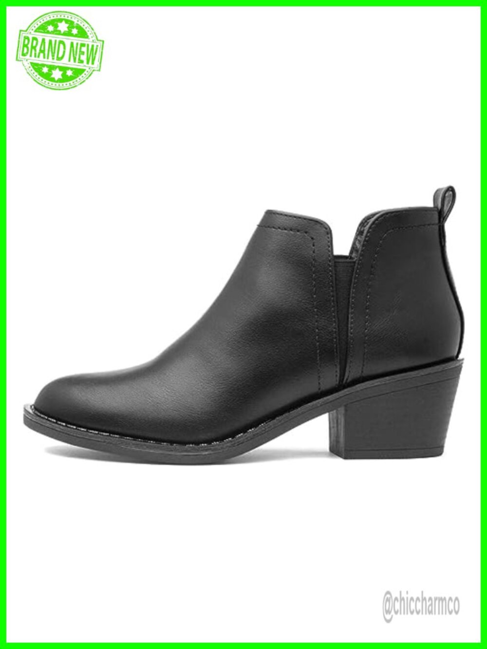 Slip On Ankle Bootie Faux Leather Almond Toe Block Heel Casual